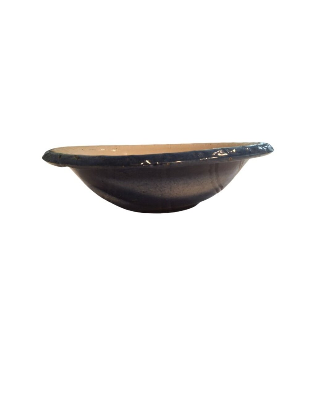 Antique Stoneware Wash Basin Bowl Cobalt Blue Primitive Farmhouse 12" Pottery